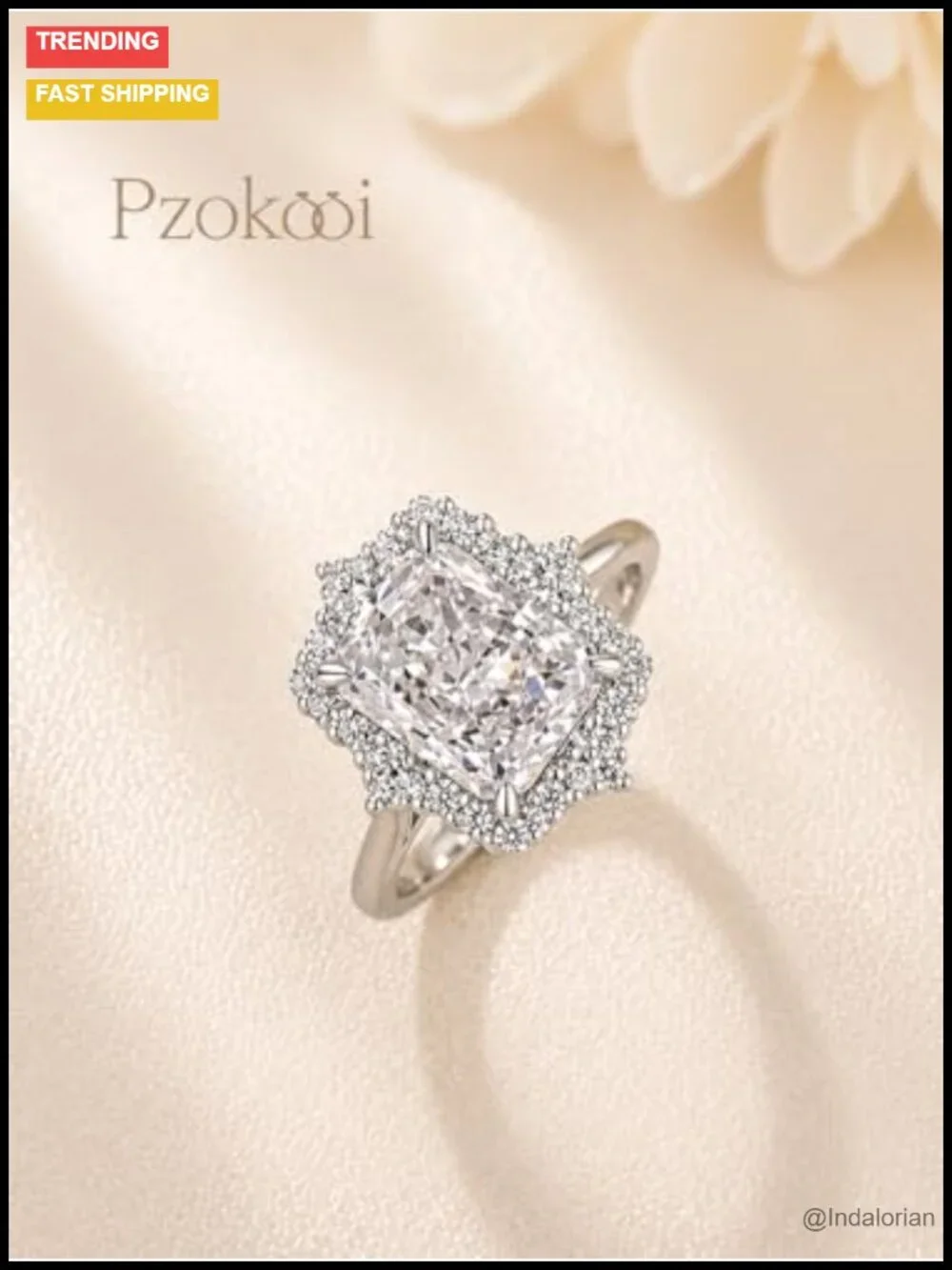 Radiant Cut Halo Engagement Ring Sterling Silver Wedding Promise
